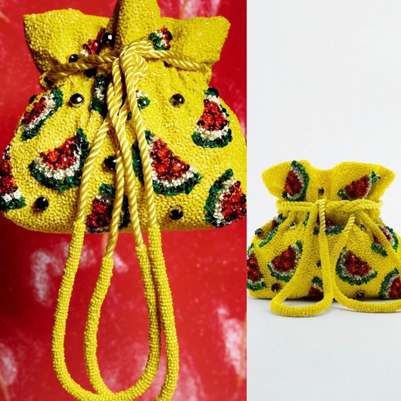 BLOGGERS FAV ZARA WATERMELON BEADED BUCKET BAG - Picture 1 of 8